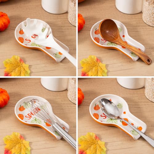 Ceramic Pumpkin Spoon Rest - Fall Utensil Organizer, Orange, 1PC - Pumpkin Variation