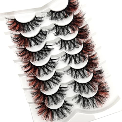 Red Color Fluffy Dramatic Faux Mink Lashes - D Curl, 20mm, Z-Red Variation