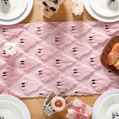 Pink Ghost Halloween Table Runner 13x72 Inch Fall Kitchen & Dining Decor - Ghost Variation