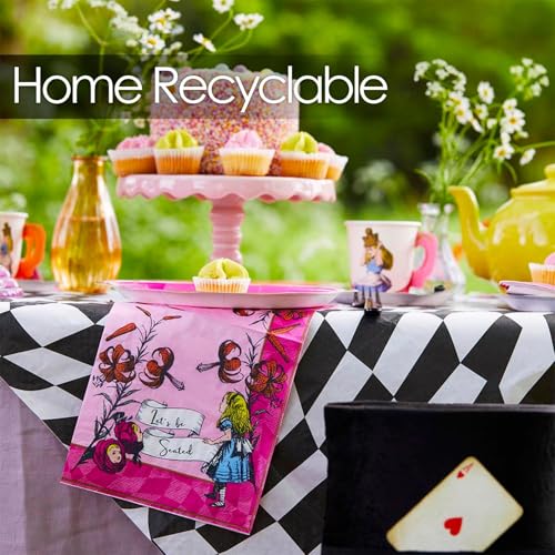 Alice in Wonderland Paper Table Cover - Black & White Disposable Party Tablecloth 71x47 Inches - Variation of THIS listing