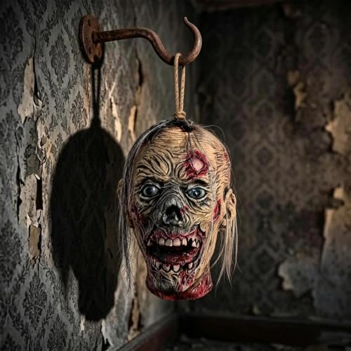 Hanging Bloody Latex Zombie Severed Head Halloween Decor Prop