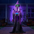 Fuchsia Halloween Standing Witch with Cauldron - Scary Ghost Decor with Sound & Lights