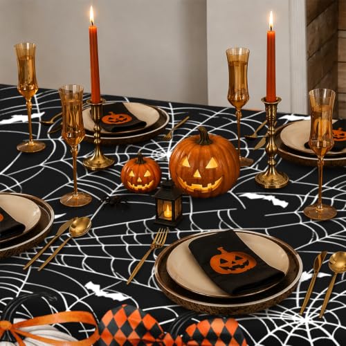 Halloween Rectangle Tablecloth 60x120 Inch with Dots Bow Pumpkin Spider Web Bat Waterproof & Wrinkle-Resistant - Variation: Pumpkin 120" x 60"