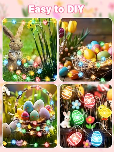 Easter Fairy Lights with Eggs & Chicken - Waterproof String Lights, 10 FT 30 LEDs, Remote Control, 8 Modes