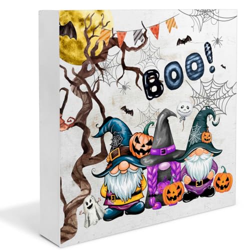 Halloween Pumpkin Gnome Decor - Wooden Sign with Variation B