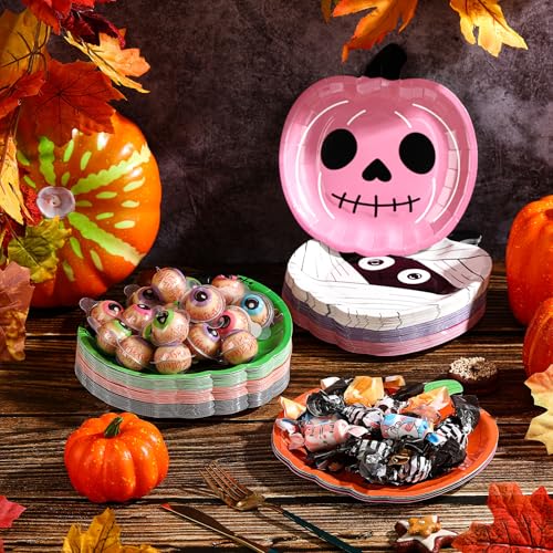 Umigy 42 Pack Halloween Paper Plates Disposable Party Dinnerware Set - Pumpkin & Bat Design - Festive Tableware for Halloween Parties Variation of 42