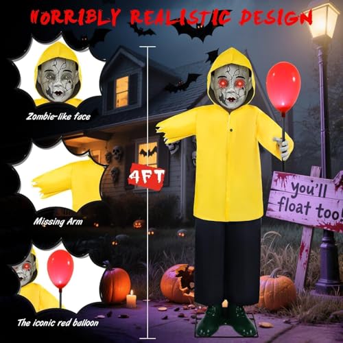 4FT Life Size Creepy Zombie Boy Halloween Animatronic Prop - Outdoor Indoor Decoration