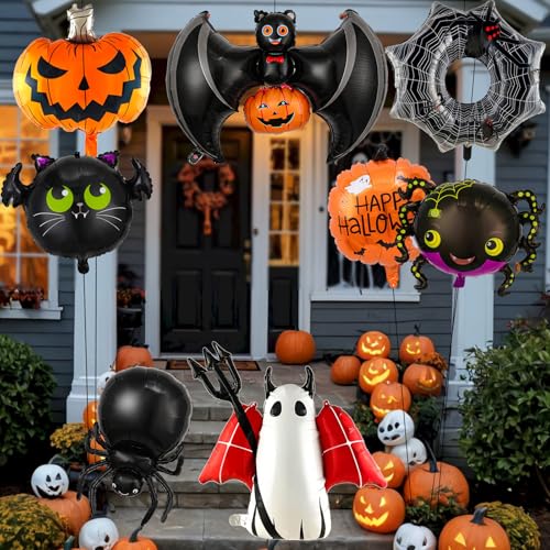 Halloween Balloons Set - 9Pcs Foil Ghost Spider Pumpkin Bat Party Decorations Style-1