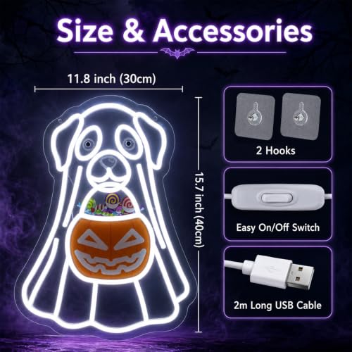 Halloween Ghost Dog Neon Sign Lighted Decoration - Outdoor USB Powered 16x12"