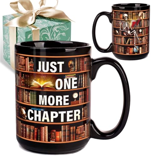 Funny Book Lover Mug - Halloween Skull 15oz Ceramic Coffee Cup Gift