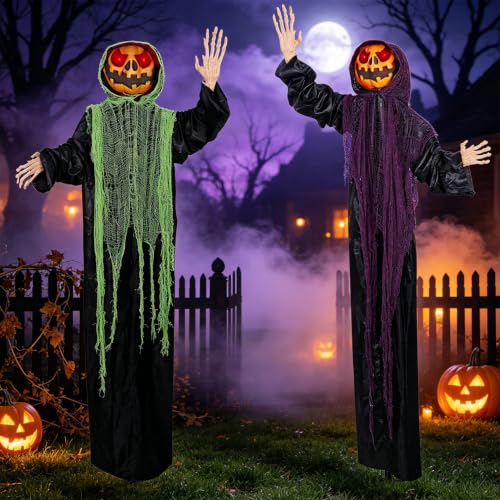 Halloween Decor Outdoor 6ft Lighted Standing Pumpkin Men - 2 Pack - Spooky Halloween Props