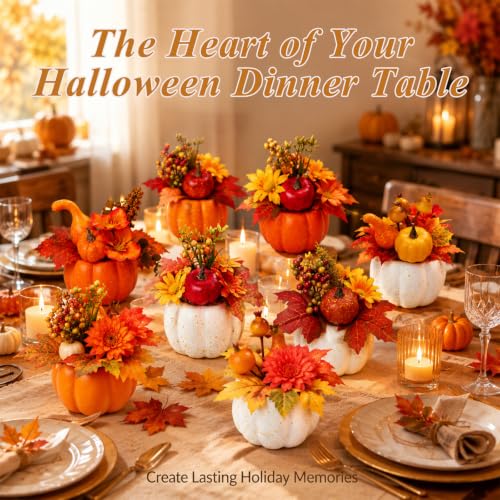 Mini Pumpkin Tower-8 Faux Fall Pumpkins for Halloween Thanksgiving Fall Decor