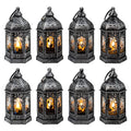 Silver-Hween 8-Pack Mini Lanterns with Halloween Pattern Glass & Flickering LED Candles