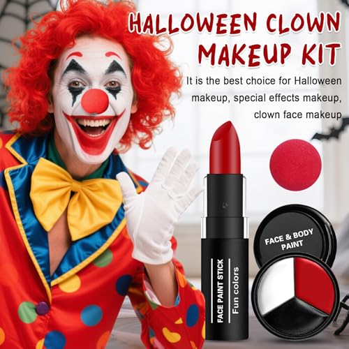 Halloween Joker Face & Body Paint Kit - White Black Red Clown Makeup Set