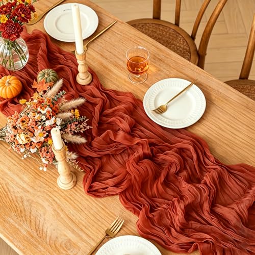 Fall Table Runner 10FT Terracotta Cheesecloth for Thanksgiving & Autumn Decor - 3Pcs