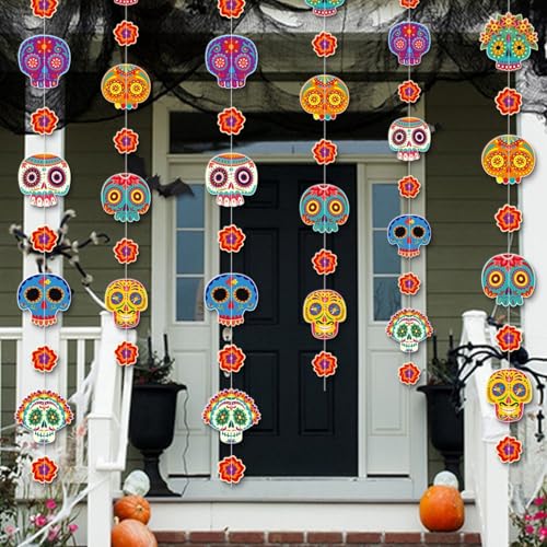 Halloween Day of The Dead Sugar Skull Garland - 6 Strings, 40 Inch