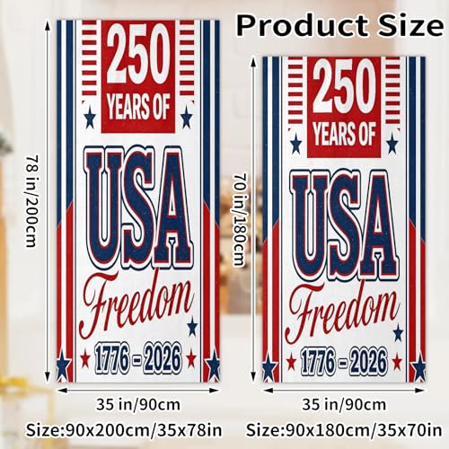 Christmas Door Cover 35x78 Inches Elastic Waterproof Front Door Protector - 250 Years Freedom Variation