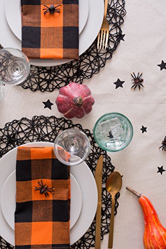 Halloween Tablecloth 52x52 Inch Black Stars & Spiders on Off-White Cotton