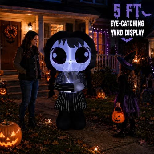 5ft Halloween Inflatable Witch Decoration with LED Lights for Yard & Party