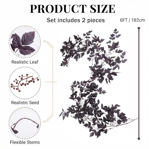 2 Pack Fall Garland - Artificial Autumn Leaves with Faux Plum for Fireplace Mantel & Home Decor