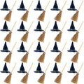 Miniature Witch Hat and Straw Broom Set for Halloween Crafts and Decorations - 40 Pieces