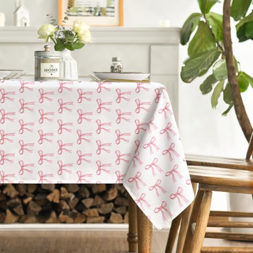 Pink Bow Tablecloth 52x70 Inch Rectangular Home Dining Decor