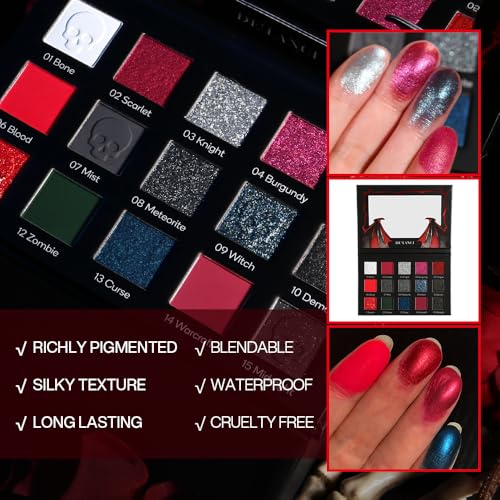 15 Shades Black Red Eyeshadow Palette Goth Halloween Makeup Glitter & Metallic