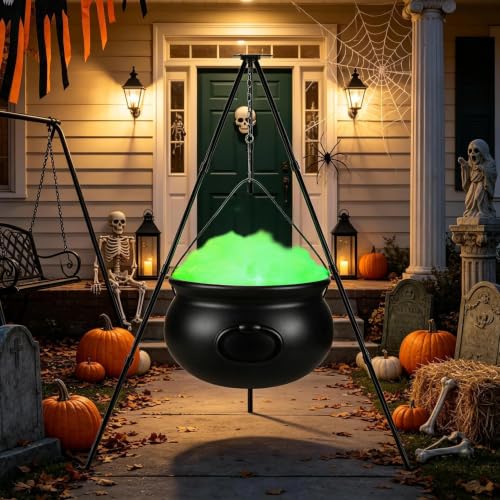 Halloween Outdoor Witches Cauldron Decor with LED Lights and Support Pole