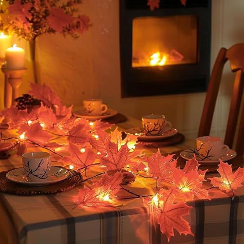 6 Pack Thanksgiving Maple Leaf String Lights - 60FT Indoor Outdoor Fall Decor