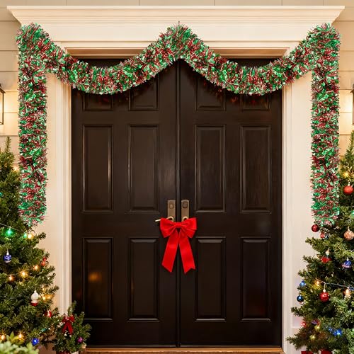 70 Ft Christmas Tinsel Garland - Metallic Twist Decor with Red & Green Variation