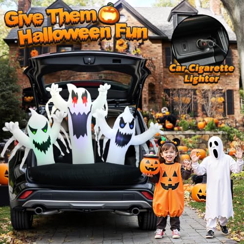 Halloween Inflatable Ghost Car Decorations Kit with LED Lights – Trunk or Treat, Outdoor Use, Includes Ropes & Stakes Variation of Ghost