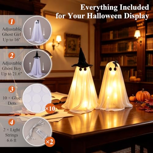 Halloween Light Up Ghost Decorations Set - 21.6'' & 16'' Spooky & Cute Indoor Decor