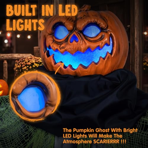 72-Inch Halloween Animatronic Ghost Pumpkin Decor with Sound-Activated Features for Outdoor Yard and Garden