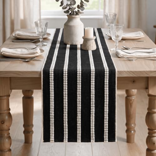 Farmhouse Black Dashed Stripe Table Runner - 12x36 Inch Seasonal Holiday Decor