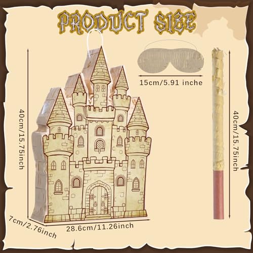 Fullhawl Castle Piñata Set - Retro Castle Party Decorations with Stick & Blindfold