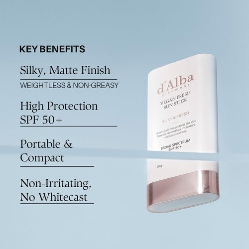 d'alba Piedmont Air Fit Fresh Sun Stick, OTC BROAD SPECTRUM SPF 50+, Non-Sticky On-the-Go Sun Protection, Outdoor Essential Vegan Sun Stick, Silky & Fresh, Korean Skin Care (0.7 Oz.)