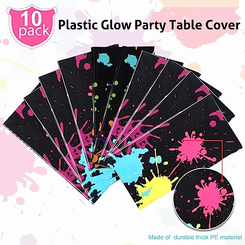 10 Pcs Neon Glow Party Tablecloths 108x54 Inches Disposable - Paint Splatter Design