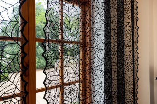 Halloween Black Lace Curtains 72 Inch - Dark Academia Sheer Panels, Pack of 2 - Black / 52" W x 72" L