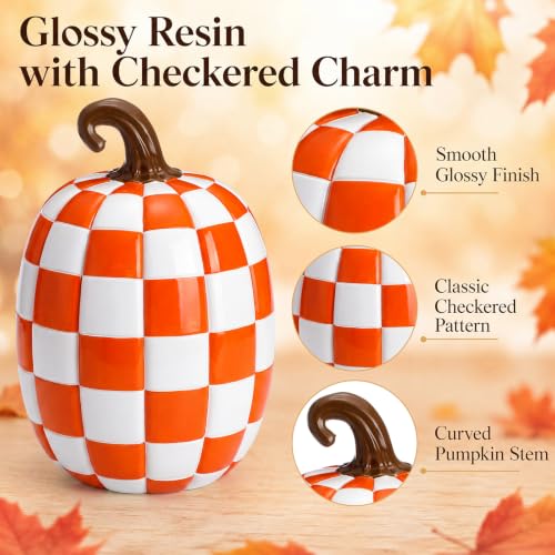 Large Orange and White Resin Pumpkin Halloween Decor - 8.6 Inch Set - Fall Harvest Decorations