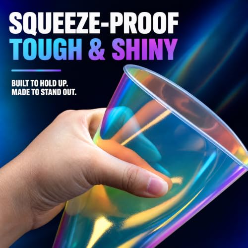 12 oz Iridescent Plastic Cups - Pack of 50 Disposable Glitter Party Cups