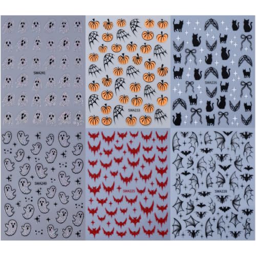 Halloween Nail Stickers Set - Ghost, Pumpkin, Bat & Cat Designs - Halloween02