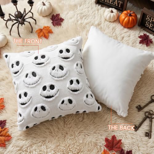 White Halloween Pillow Covers 18x18 Inch Set of 2 Decorative Spooky & Cute Decor