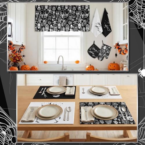 Halloween Skeleton Kitchen Decor Set - Black & Spooky Skeleton Towels Rugs