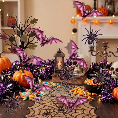 Halloween 3D Purple Bat and Spider Wall Stickers - Creepy Gothic Decor, Peel & Stick, Spider Variation