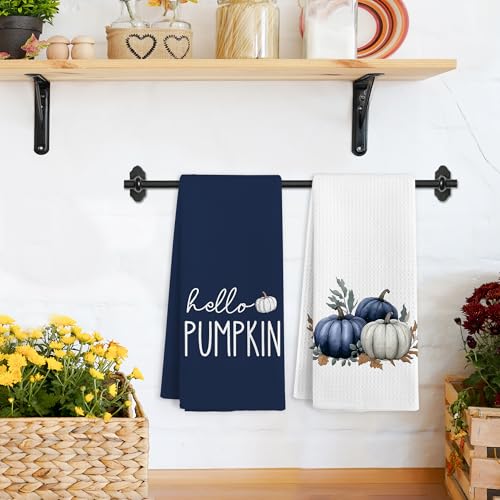 Blue Fall Pumpkin Kitchen Towels Set of 2 - Autumn Farmhouse Decor