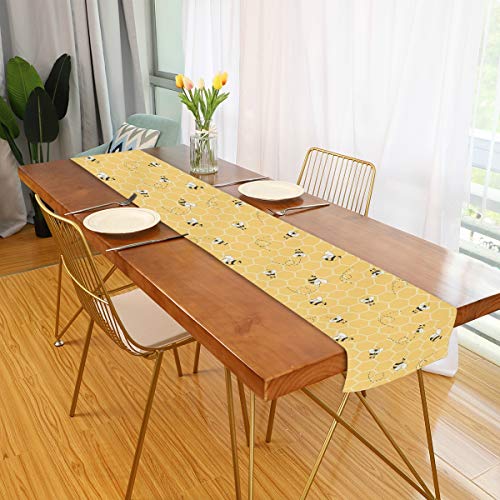 Honeycomb Animal Bee Table Runner 13x70 Inch Polyester for Dining & Kitchen