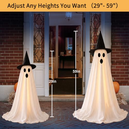 Halloween Ghost Decorations Outdoor Indoor with Remote Control, 59-Inch Spooky Light-Up Ghosts - 2 Pack