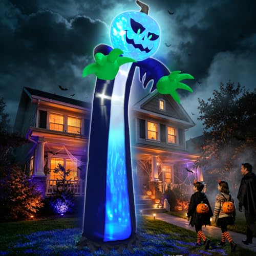 14 Ft Halloween Inflatable Pumpkin Ghost with Rotating LED Light - Outdoor Decor