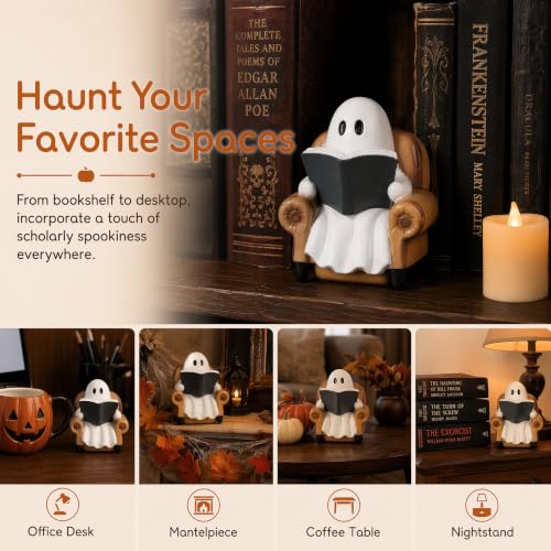 Ghost Reading Book Figurine Halloween Decor - Cute Ghost Indoor Ornament