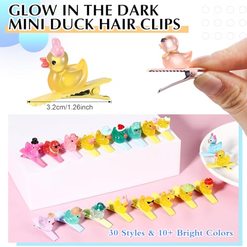 Glow-in-the-Dark Duck Hair Clips - 30 Assorted Styles for Raves & Festivals